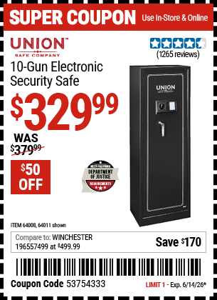 Harbor Freight Coupons, HF Coupons, 20% off - 10 Gun Electronic Security Safe