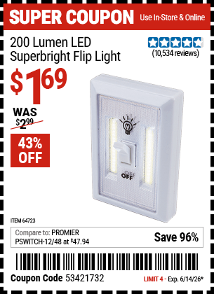 Harbor Freight Coupons, HF Coupons, 20% off - Led Super Bright Flip Light