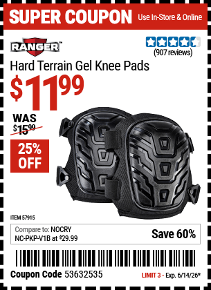 Harbor Freight Coupons, HF Coupons, 20% off - Hard Terrain Gel Knee Pads