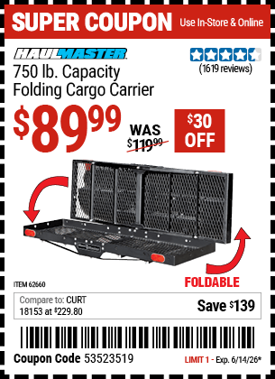 Harbor Freight Coupons, HF Coupons, 20% off - Heavy Duty Folding Steel Cargo Carrier