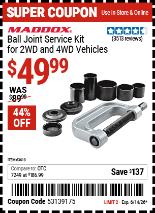 Harbor Freight Coupons, HF Coupons, 20% off - Ball Joint Service Kit For 2wd And 4wd Vehicles