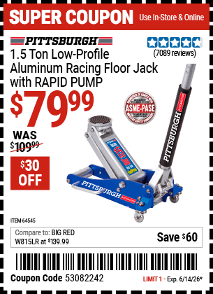 Harbor Freight Coupons, HF Coupons, 20% off - Pittsburgh Rapid Pump 1.5 Ton Lightweight Aluminum Floor Jack