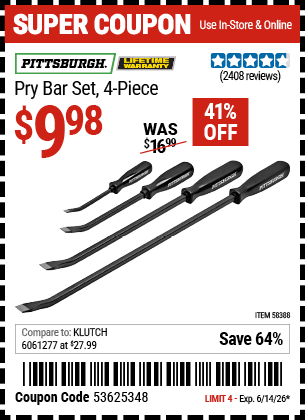 Harbor Freight Coupons, HF Coupons, 20% off - PITTSBURGH Pry Bar Set 