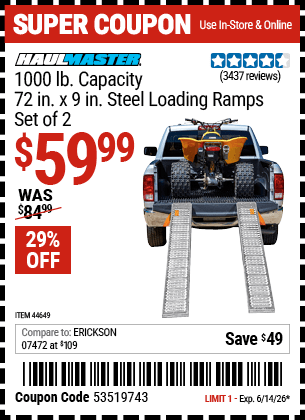 Harbor Freight Coupons, HF Coupons, 20% off - 1000 Lb. Steel Loading Ramps, Set Of Two