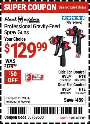 Harbor Freight Coupons, HF Coupons, 20% off - Black Widow 20 Oz. Professional Hvlp Base/clear Coat Air Spray Gun, 20 Oz. Professional Hte Compliant Top Coat Air Spray Gun