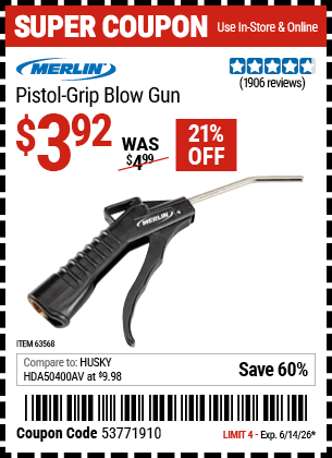 Harbor Freight Coupons, HF Coupons, 20% off - Pistol Grip Blow Gun