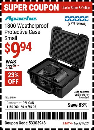 Harbor Freight Coupons, HF Coupons, 20% off - Apache 1800 Weatherproof Protective Case