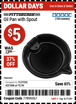 Harbor Freight Coupons, HF Coupons, 20% off - Oil Pan With Spout