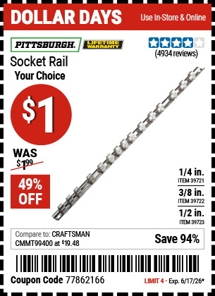 Harbor Freight Coupons, HF Coupons, 20% off - Socket Rails