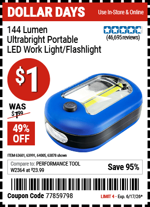 Harbor Freight Coupons, HF Coupons, 20% off - Led Portable Worklight/flashlight