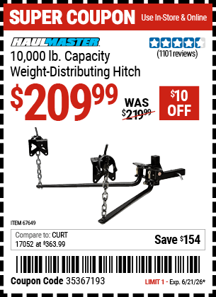 Harbor Freight Coupons, HF Coupons, 20% off - 10,000 Lb. Capacity Weight-distributing Hitch System