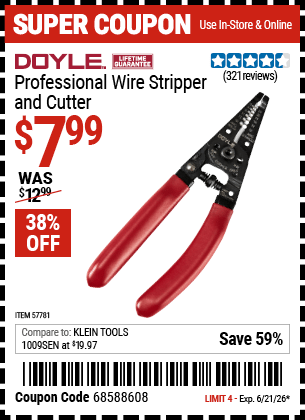 Harbor Freight Coupons, HF Coupons, 20% off - Professional Wire Stripper and Cutter