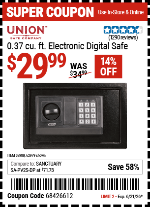 Harbor Freight Coupons, HF Coupons, 20% off - 0.37 Cu.ft. Electronic Safe