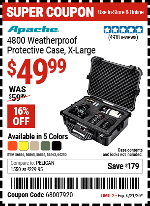 Harbor Freight Coupons, HF Coupons, 20% off - Apache 4800 Weatherproof Case