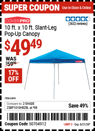Harbor Freight Coupons, HF Coupons, 20% off - Coverpro 10 Ft. X 10 Ft. Popup Canopy