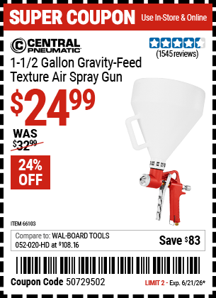 Harbor Freight Coupons, HF Coupons, 20% off - 1-1/2 Gallon Texture Spray Gun