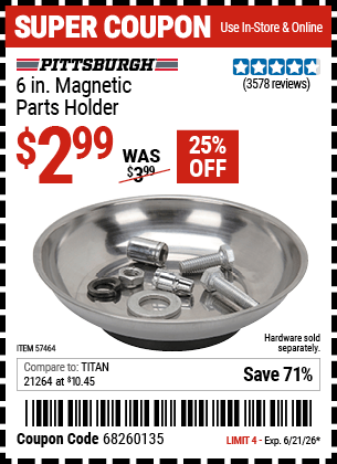 Harbor Freight Coupons, HF Coupons, 20% off - 6 in. Magnetic Parts Holder