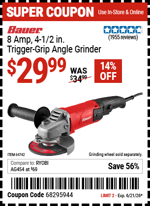 Harbor Freight Coupons, HF Coupons, 20% off - Bauer 4-1/2