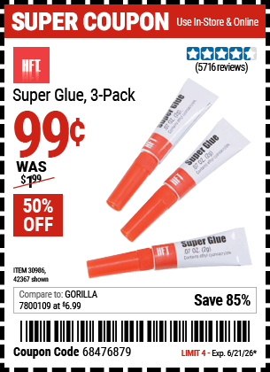 Harbor Freight Coupons, HF Coupons, 20% off - HFT Super Glue 