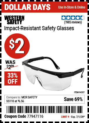 Harbor Freight Coupons, HF Coupons, 20% off - Impact Resistant Safety Glasses
