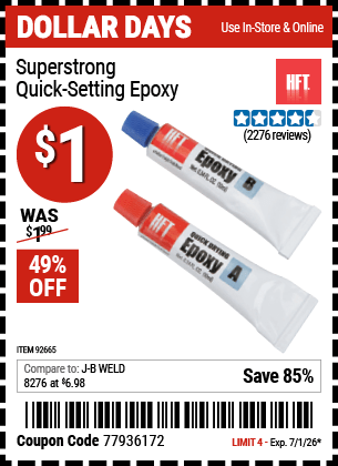Harbor Freight Coupons, HF Coupons, 20% off - Super Strong Quick Setting Epoxy