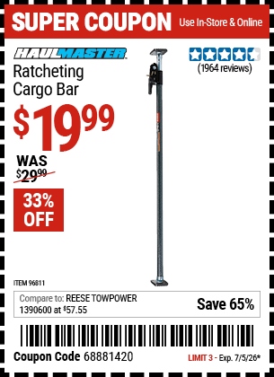 Harbor Freight Coupons, HF Coupons, 20% off - Ratcheting Cargo Bar