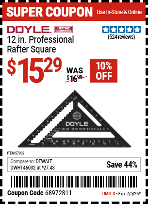 Harbor Freight Coupons, HF Coupons, 20% off - 12 in. Professional Rafter Square