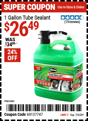 Harbor Freight Coupons, HF Coupons, 20% off - 1 Gallon Slime Tire Sealant
