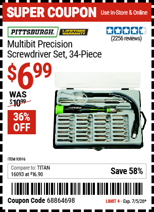 Harbor Freight Coupons, HF Coupons, 20% off - 34 Piece Multi-bit Precision Screwdriver Set