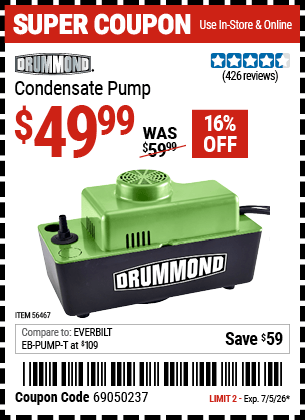Harbor Freight Coupons, HF Coupons, 20% off - Condensate Pump