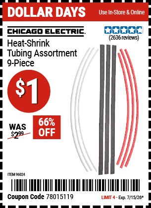 Harbor Freight Coupons, HF Coupons, 20% off - 9 Piece Heat Shrink Tubing Assortment