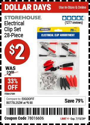 Harbor Freight Coupons, HF Coupons, 20% off - 28 Piece Electrical Clip Set