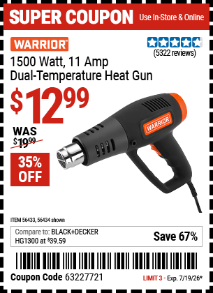 Harbor Freight Coupons, HF Coupons, 20% off - 1500w Dual Temperature Heat Gun