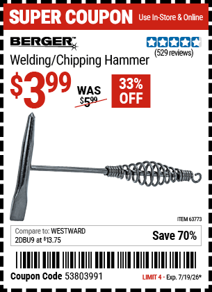 Harbor Freight Coupons, HF Coupons, 20% off - Welding / Chipping Hammer