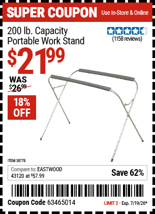Harbor Freight Coupons, HF Coupons, 20% off - Portable Work Stand