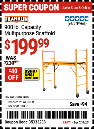 Harbor Freight Coupons, HF Coupons, 20% off - Heavy Duty Portable Scaffold