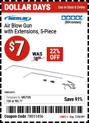 Harbor Freight Coupons, HF Coupons, 20% off - Merlin Air Blow Gun With 2 Ft. Extension