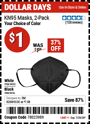 Harbor Freight Coupons, HF Coupons, 20% off - KN95 Masks 