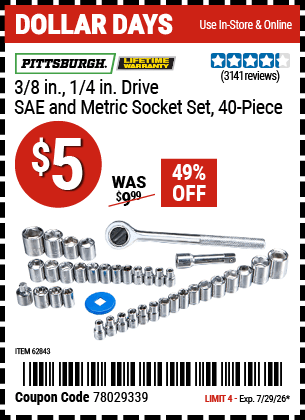 Harbor Freight Coupons, HF Coupons, 20% off - 40 Piece 1/4