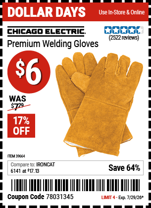 Harbor Freight Coupons, HF Coupons, 20% off - Premium Welding Gloves