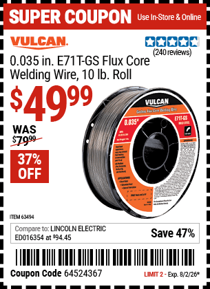 Harbor Freight Coupons, HF Coupons, 20% off - 0.035 in. E71T-GS Flux Core Welding Wire, 10.00 lb. Roll