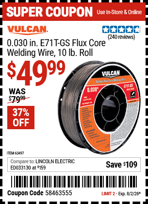Harbor Freight Coupons, HF Coupons, 20% off - 0.030 in. E71T-GS Flux Core Welding Wire, 10.00 lb. Roll