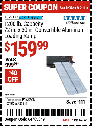 Harbor Freight Coupons, HF Coupons, 20% off - 1200 Lb. Capacity 30-1/4