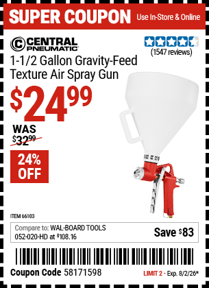 Harbor Freight Coupons, HF Coupons, 20% off - 1-1/2 Gallon Texture Spray Gun