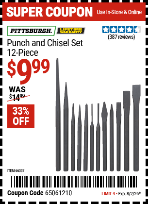 Harbor Freight Coupons, HF Coupons, 20% off - 12 Piece Punch And Chisel Set