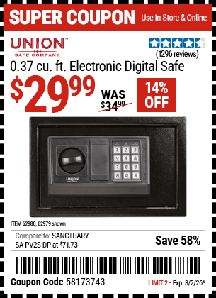 Harbor Freight Coupons, HF Coupons, 20% off - 0.37 Cu.ft. Electronic Safe