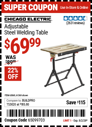 Harbor Freight Coupons, HF Coupons, 20% off - Adjustable Steel Welding Table