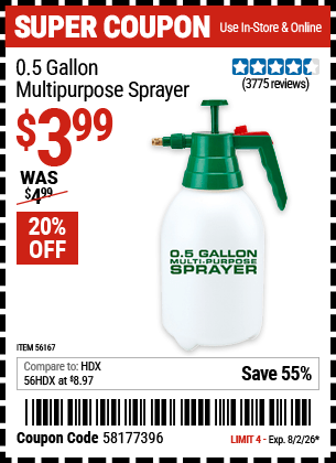 Harbor Freight Coupons, HF Coupons, 20% off - 0.5 Gallon Home And Garden Sprayer