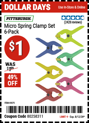 Harbor Freight Coupons, HF Coupons, 20% off - 6 Piece Micro Spring Clamp Set