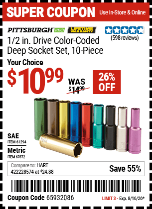 Harbor Freight Coupons, HF Coupons, 20% off - 10 Piece 1/2